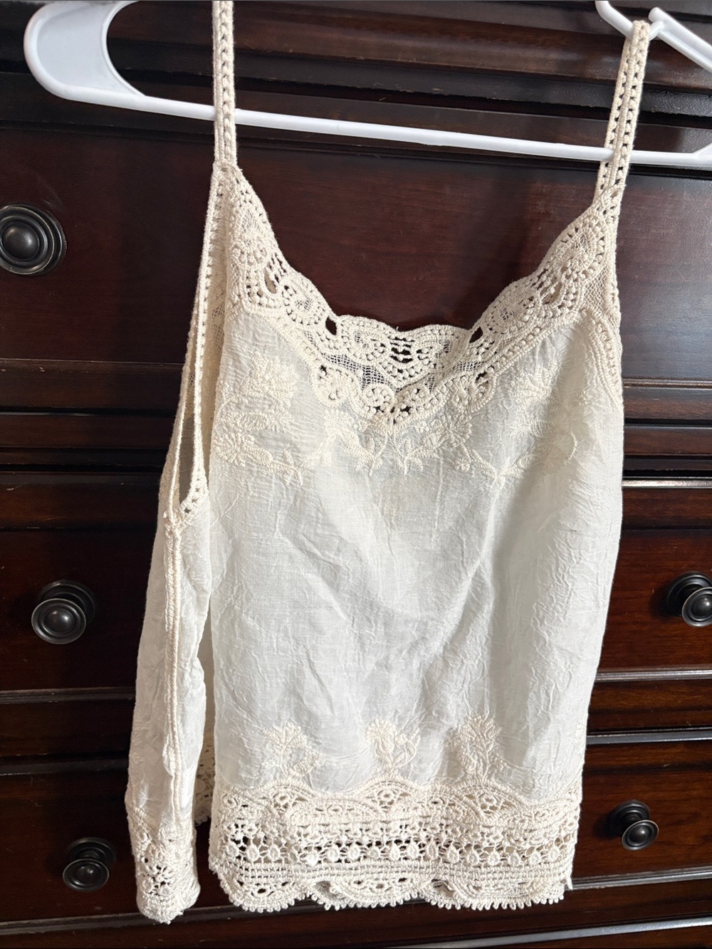 Lace-Trim Cream Lightweight Tank Top - Women's Sleeveless Camisole